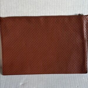 Brown Textured Leather clutch with Zipper Closure
